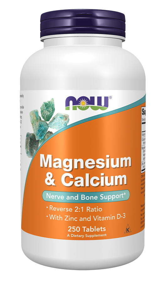 NOW Supplements, Magnesium & Calcium, With Vitamin D3 and Zinc, 250 Tabs