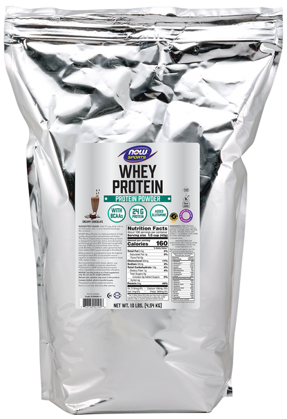 NOW Sports, Whey Protein 24 g With BCAAs, Creamy Chocolate Flavor, 10 lbs