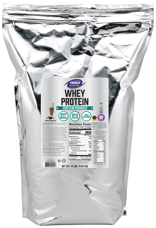 NOW Sports, Whey Protein 24 g With BCAAs, Creamy Chocolate Flavor, 10 lbs