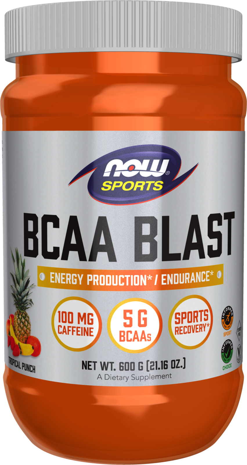 NOW Sports, BCAA Blast Powder, 5g, 100 mg Caffeine, Tropical Punch, 600 g