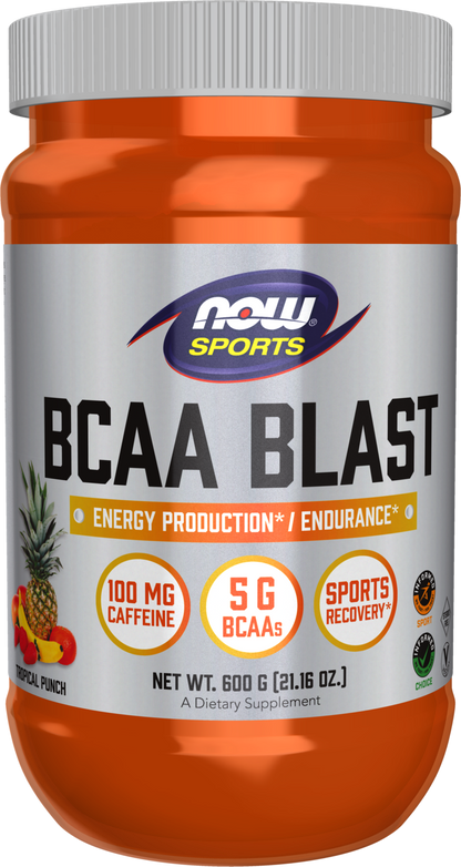 NOW Sports, BCAA Blast Powder, 5g, 100 mg Caffeine, Tropical Punch, 600 g