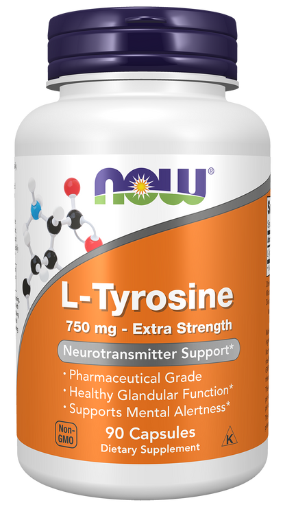 NOW Supplements, L-Tyrosine 750 mg, Supports Mental Alertness*, 90 Veg Caps