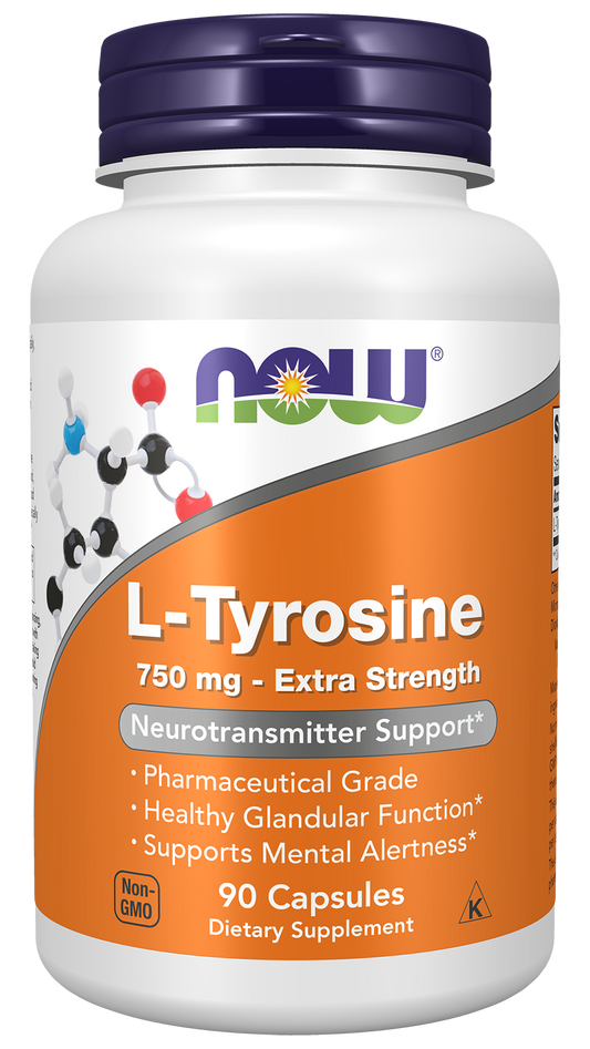 NOW Supplements, L-Tyrosine 750 mg, Supports Mental Alertness*, 90 Veg Caps