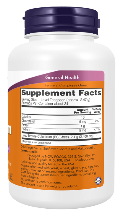 NOW Supplements, Colostrum Powder, Immunoglobulins and Lactoferrin, 3 oz
