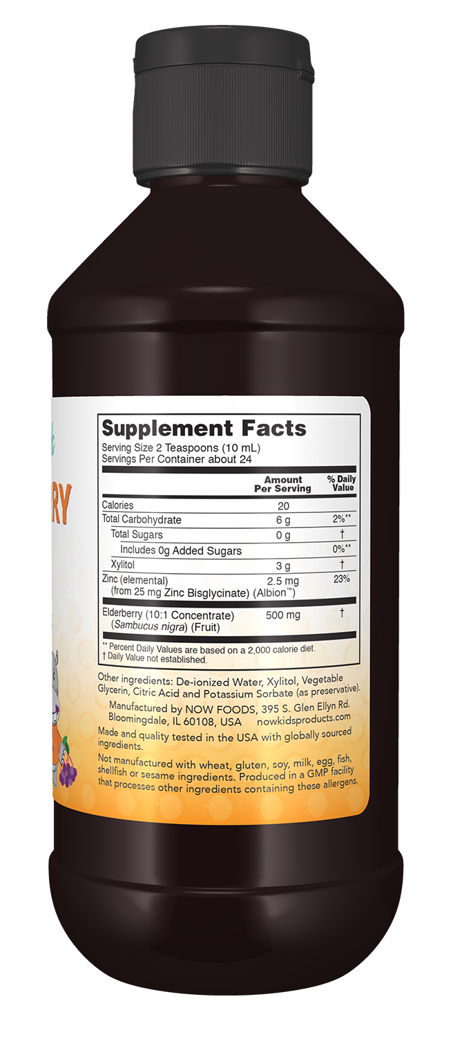 NOW Supplements, Liquid Elderberry for Kids with Zinc, 8 oz