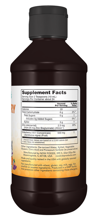 NOW Supplements, Liquid Elderberry for Kids with Zinc, 8 oz