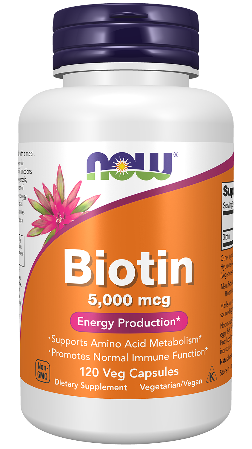 NOW Supplements, Biotin 5,000 mcg, Amino Acid Metabolism*, 120 Veg Caps