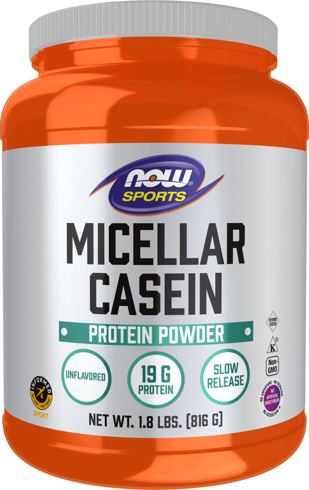 NOW Sports, Casein Protein 19 g, Micellar Casein, Unflavored Powder, 1.8 lb