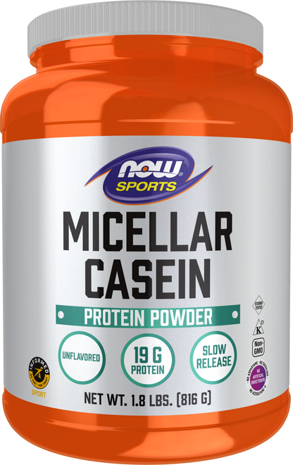 NOW Sports, Casein Protein 19 g, Micellar Casein, Unflavored Powder, 1.8 lb