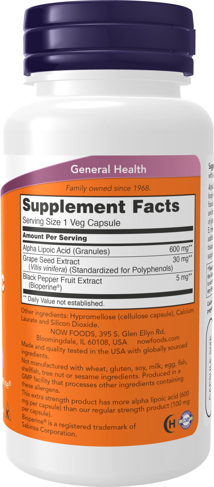 NOW Supplements, Alpha Lipoic Acid 600 mg, Extra Strength, 60 Veg Caps