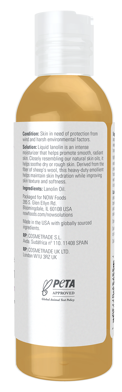 NOW Solutions, Liquid Lanolin, For Dry Rough Lips and Skin, 4 fl. oz