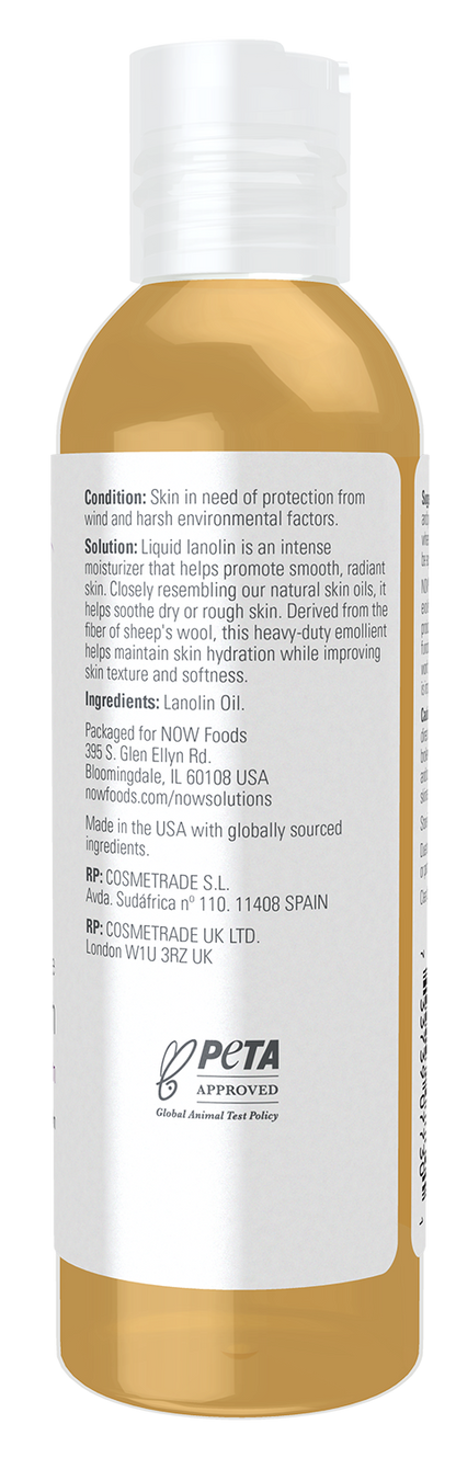 NOW Solutions, Liquid Lanolin, For Dry Rough Lips and Skin, 4 fl. oz
