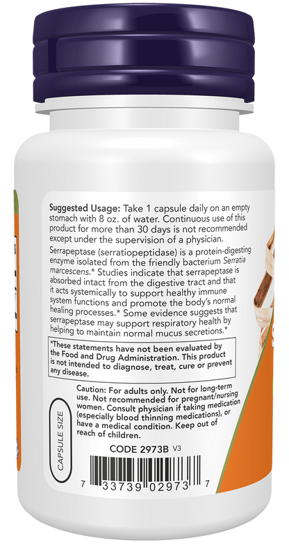 NOW Supplements, Serrapeptase 60,000 Units of Activity, 60 Veg Caps