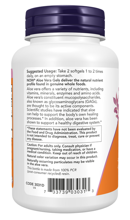 NOW Supplements, Aloe Vera, Digestive Support*, 250 Softgels