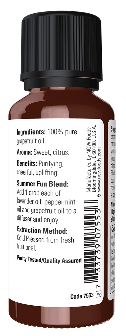 NOW Essential Oils, Grapefruit Oil, Cold Pressed, Undiluted, 1 fl. oz