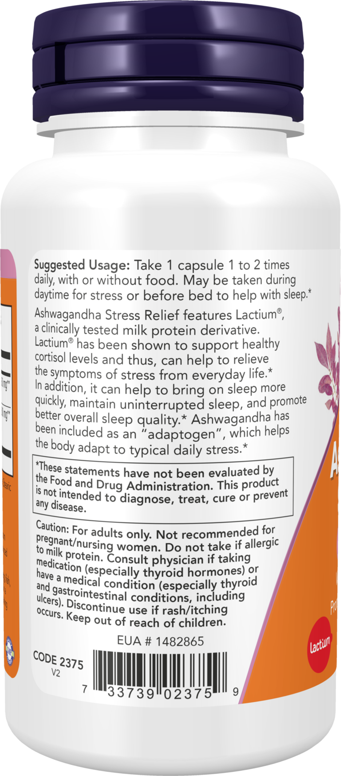 NOW Supplements, Ashwagandha Stress Relief, Lactium®, 60 Veg Caps