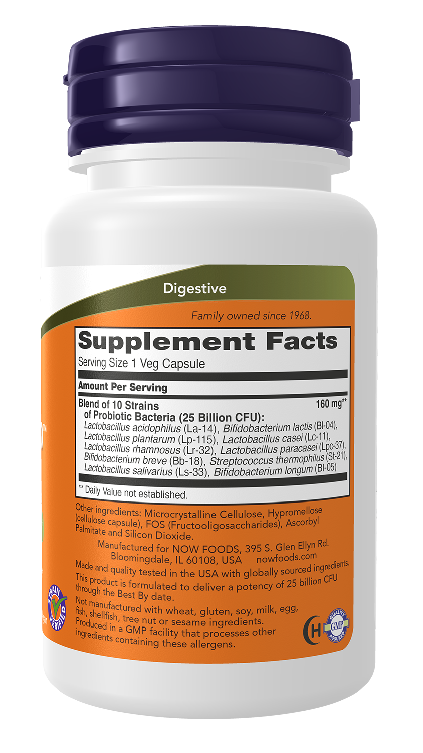 NOW Supplements, Probiotic-10™, 25 Billion, with 10 Probiotic Strains, Dairy, Soy and Gluten Free, Strain Verified, 50 Veg Capsules