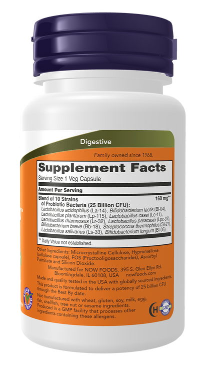 NOW Supplements, Probiotic-10™, 25 Billion, with 10 Probiotic Strains, Dairy, Soy and Gluten Free, Strain Verified, 50 Veg Capsules