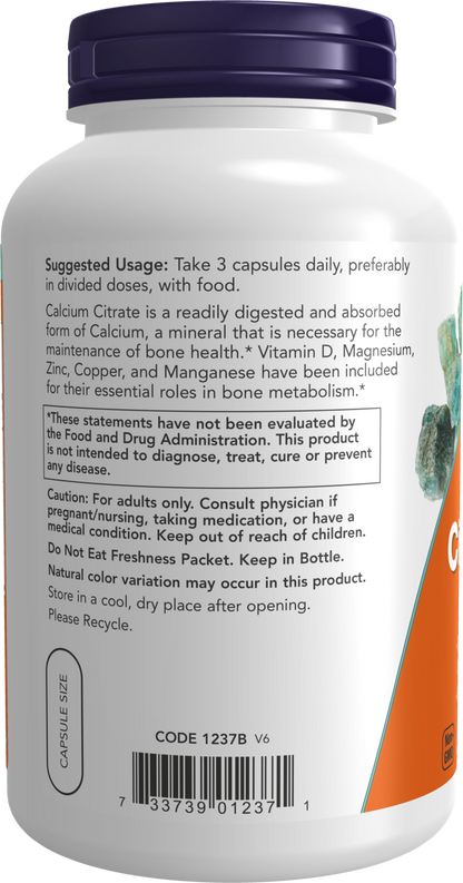 NOW Supplements, Calcium Citrate with Vit D, Magnesium, Zinc, 240 Veg Caps
