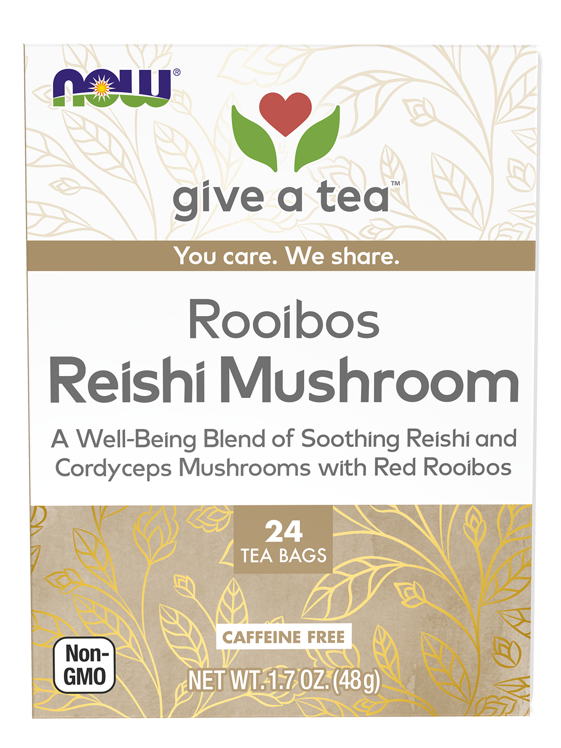 NOW Give a Tea® Rooibos Reishi Mushroom Tea, Caffeine-Free, 24 bags