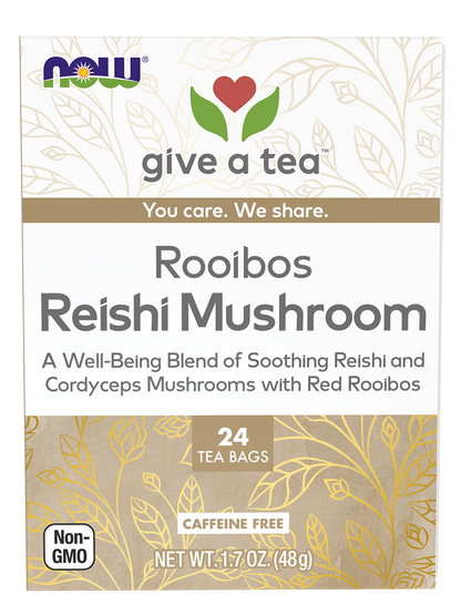 NOW Give a Tea® Rooibos Reishi Mushroom Tea, Caffeine-Free, 24 bags
