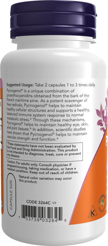NOW Supplements, Pycnogenol 30 mg with 300 mg Bioflavonoids, 60 Veg Caps