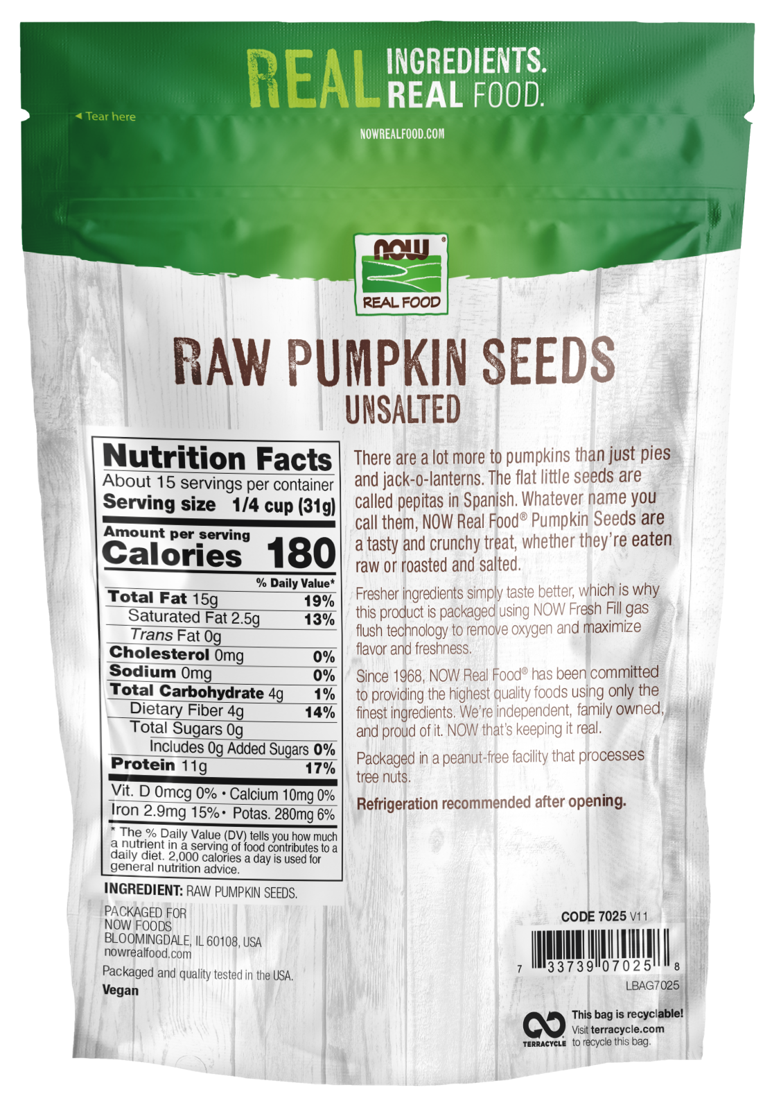 NOW Foods, Pumpkin Seeds, Raw, Unsalted, Source of Protein, 16 oz.