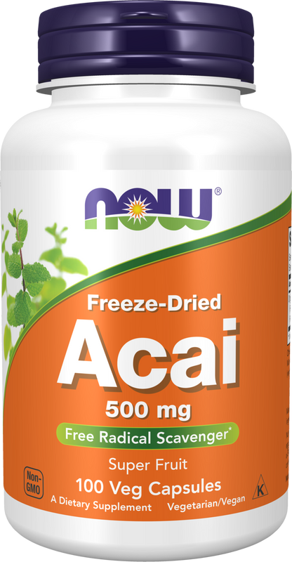 NOW Supplements, Acai 500 mg, Freeze-Dried Super Fruit, 100 Veg Caps