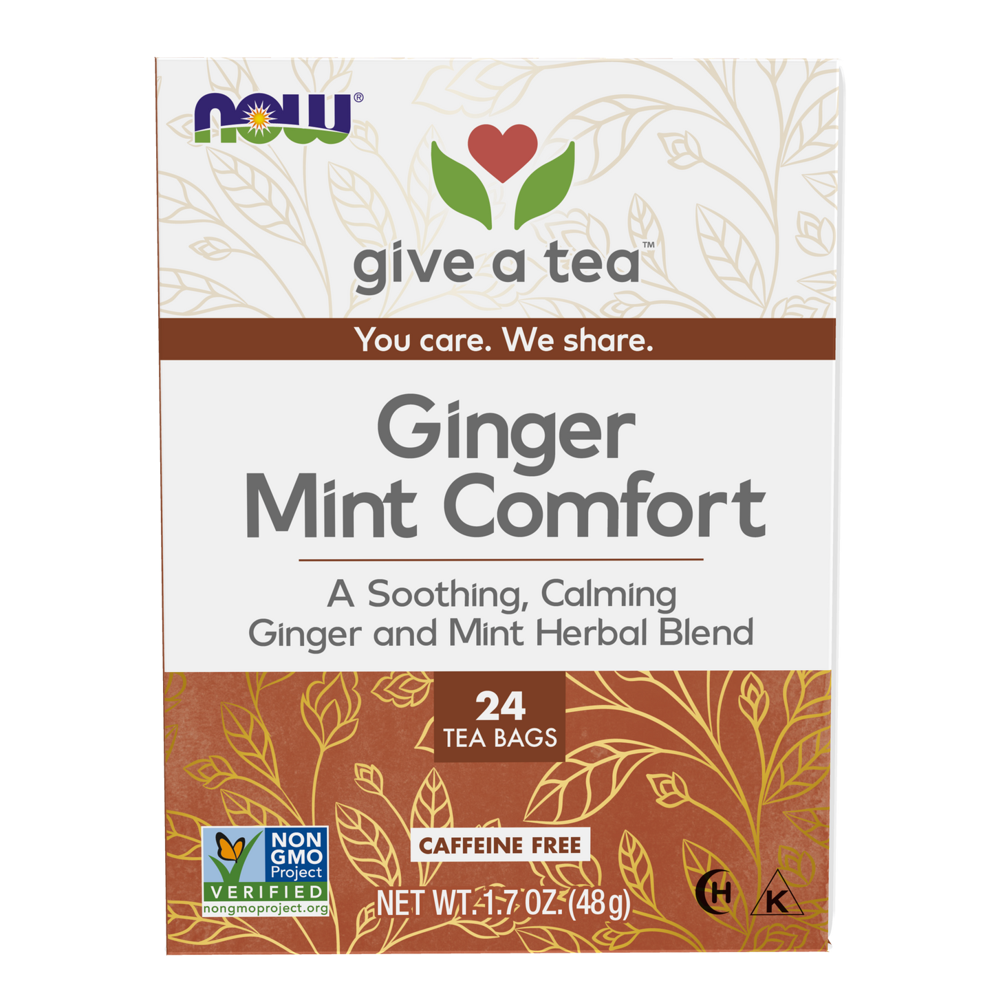 NOW Foods, Give a Tea® Ginger Mint Comfort Tea, Tummy-Pleasing, 24 bags