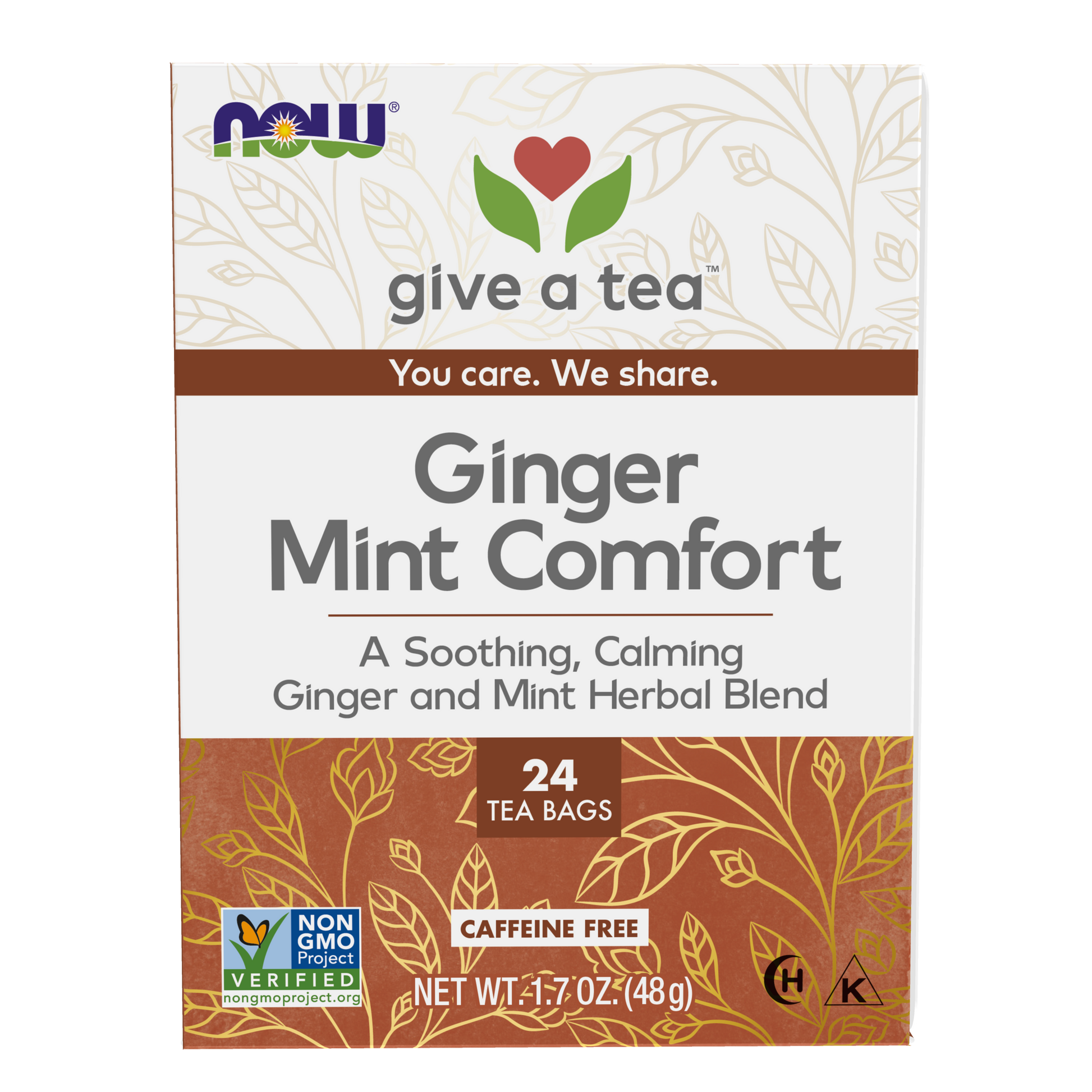 NOW Foods, Give a Tea® Ginger Mint Comfort Tea, Tummy-Pleasing, 24 bags