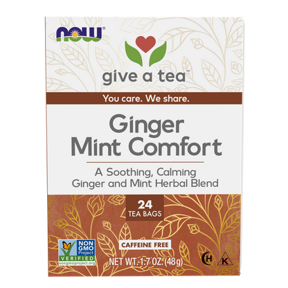 NOW Foods, Give a Tea® Ginger Mint Comfort Tea, Tummy-Pleasing, 24 bags