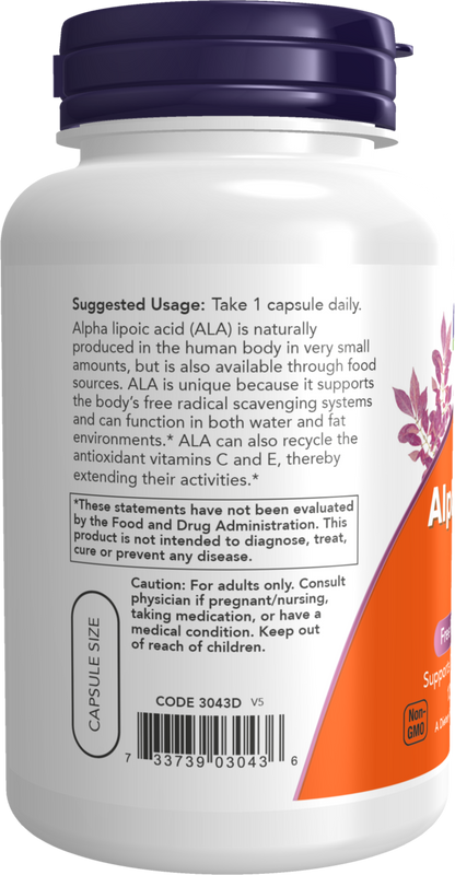 NOW Supplements, Alpha Lipoic Acid 250 mg, 120 Veg Caps