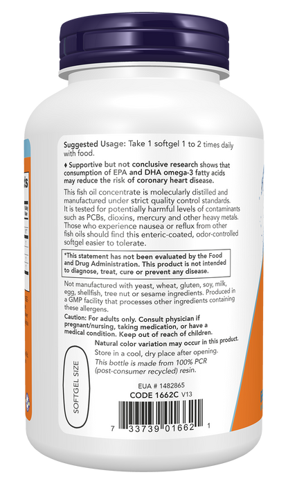 NOW Supplements, Ultra Omega-3 Molecularly Distilled, 180 Softgels