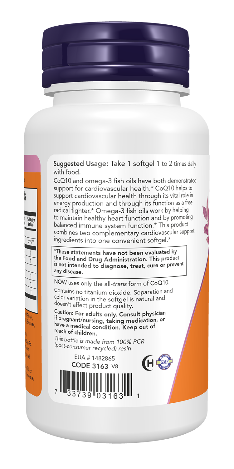 NOW Supplements, CoQ10 60 mg with Omega 3 Fish Oil, 60 Softgels