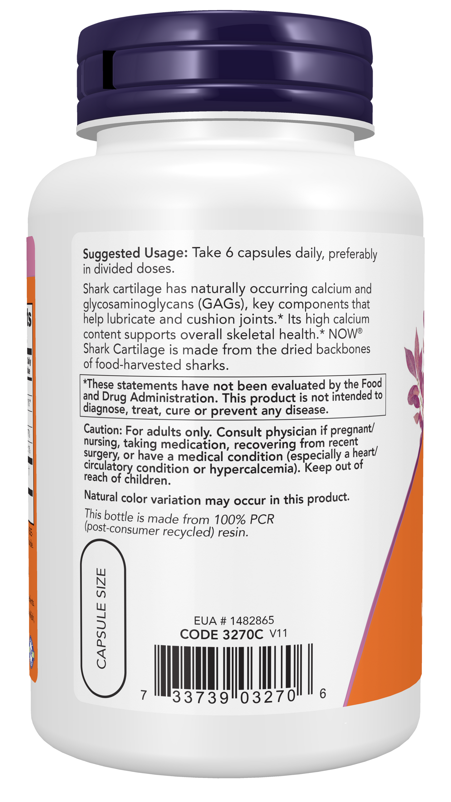 NOW Supplements, Shark Cartilage 750 mg with Naturally occurring Mucopolysaccharides and Calcium, 100 Capsules