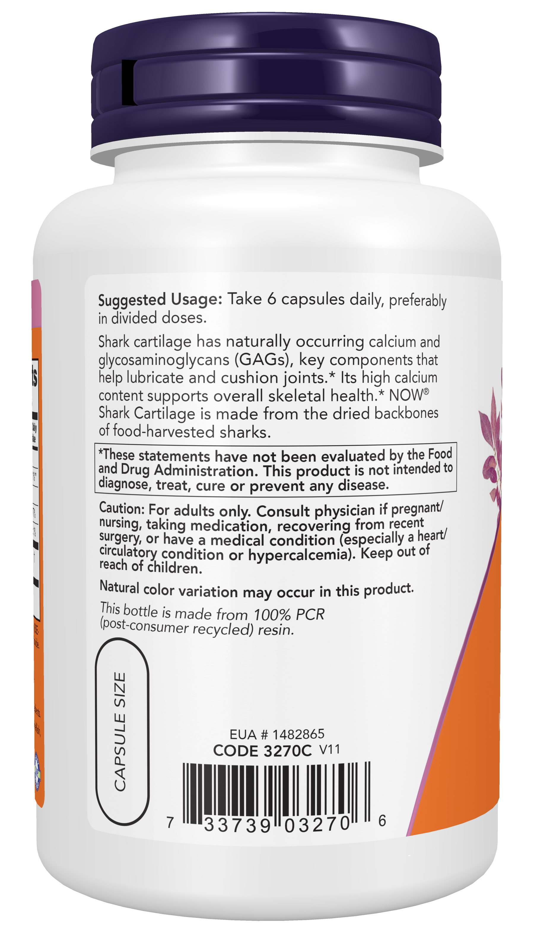 NOW Supplements, Shark Cartilage 750 mg with Naturally occurring Mucopolysaccharides and Calcium, 100 Capsules