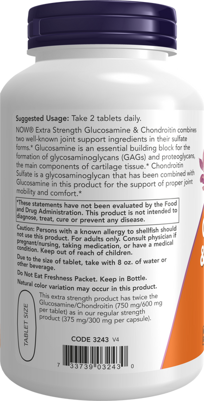 NOW Supplements, Glucosamine & Chondroitin, Sulfate Forms, 120 Tabs