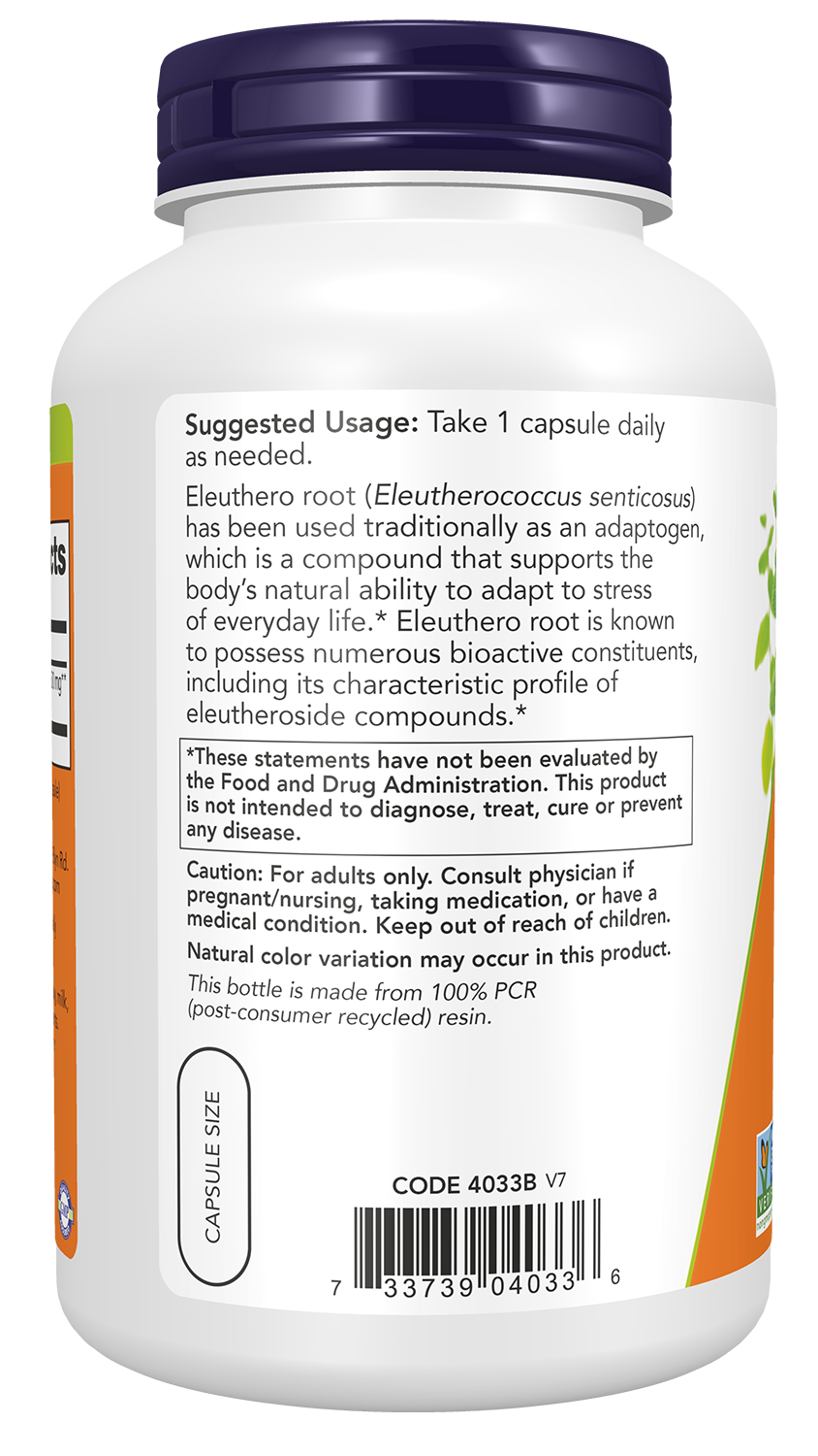 NOW Supplements, Eleuthero 500 mg, Adaptogenic Herb*, 250 Veg Caps