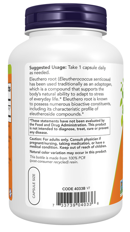 NOW Supplements, Eleuthero 500 mg, Adaptogenic Herb*, 250 Veg Caps