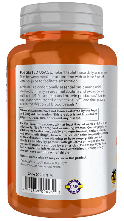 NOW Sports, L-Arginine 1,000mg, Double Strength, N.O. Precursor*,  60 Tabs