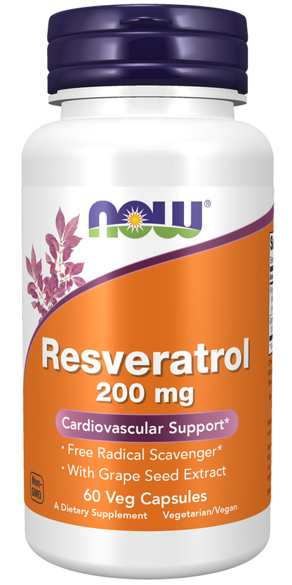 NOW Supplements, Resveratrol 200 mg, Grape Seed Extract, 60 Veg Caps