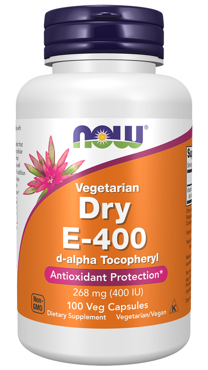 NOW Supplements, Vitamin E-400 IU D-Alpha Tocopheryl, Dry, 100 Veg Caps