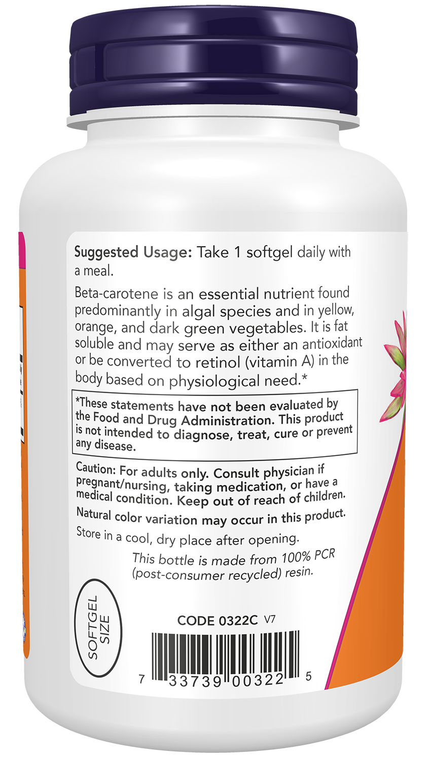NOW Supplements, Beta Carotene 25,000 IU, 180 Softgels