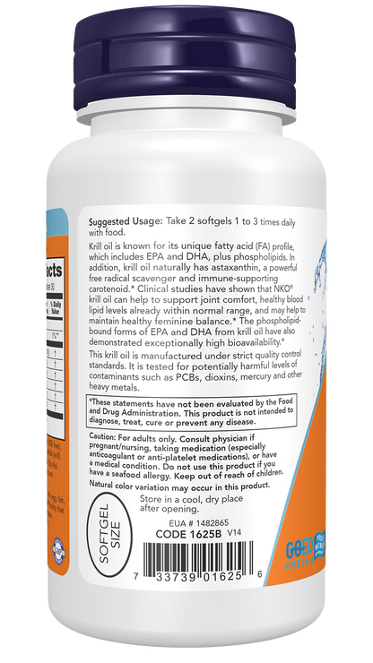 NOW Supplements, Krill Oil 500 mg, Phospholipid-Bound Omega-3, 60 Softgels
