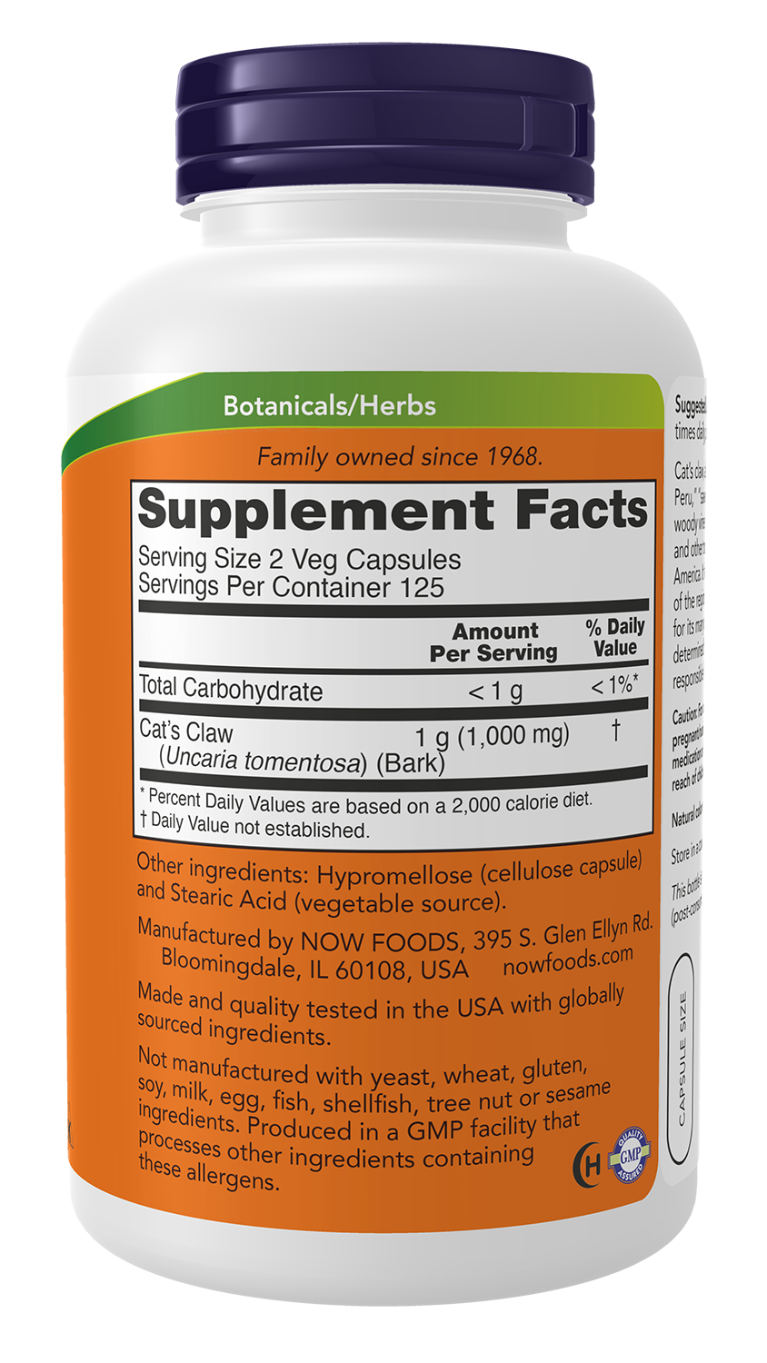 NOW Supplements, Cat's Claw  500 mg, Herbal Supplement, 250 Veg Caps
