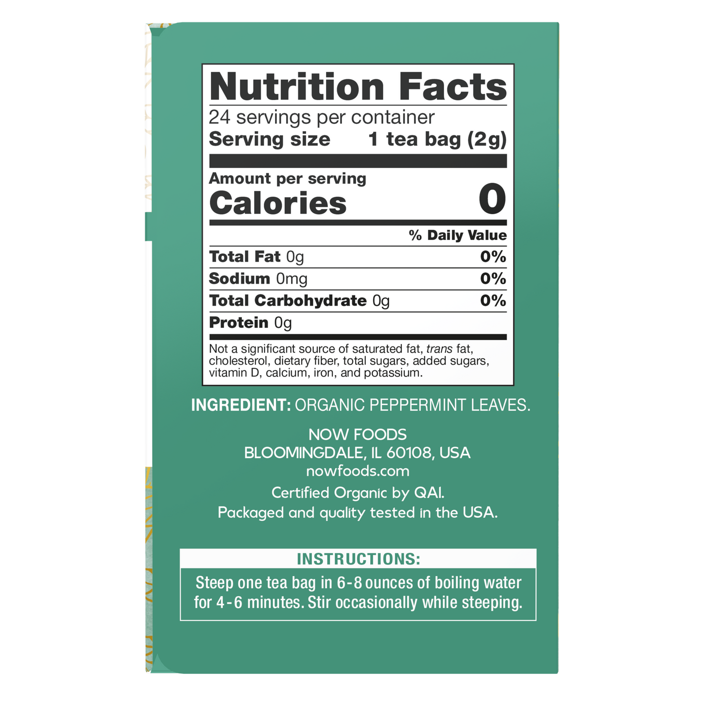 NOW Foods, Give a Tea® , Organic Peppermint Tea, Caffeine-Free, 24 bags
