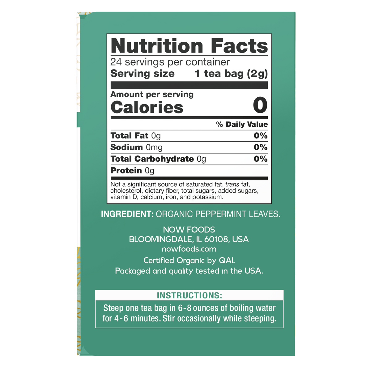 NOW Foods, Give a Tea® , Organic Peppermint Tea, Caffeine-Free, 24 bags