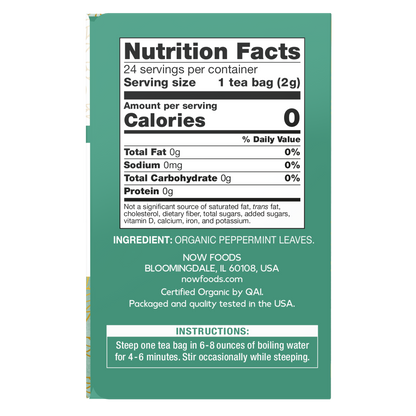 NOW Foods, Give a Tea® , Organic Peppermint Tea, Caffeine-Free, 24 bags