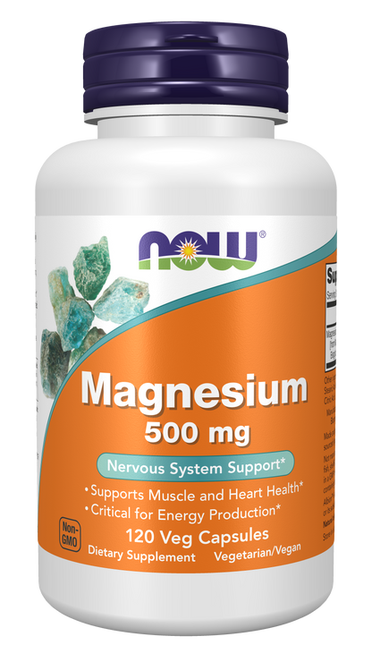 NOW Supplements, Magnesium 500 mg, Nervous System Support*, 120 Veg Caps