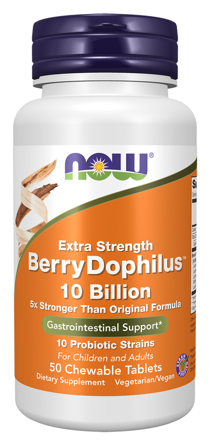 NOW Supplements, BerryDophilus™, 10 Billion, 10 Strains, 50 Chewables